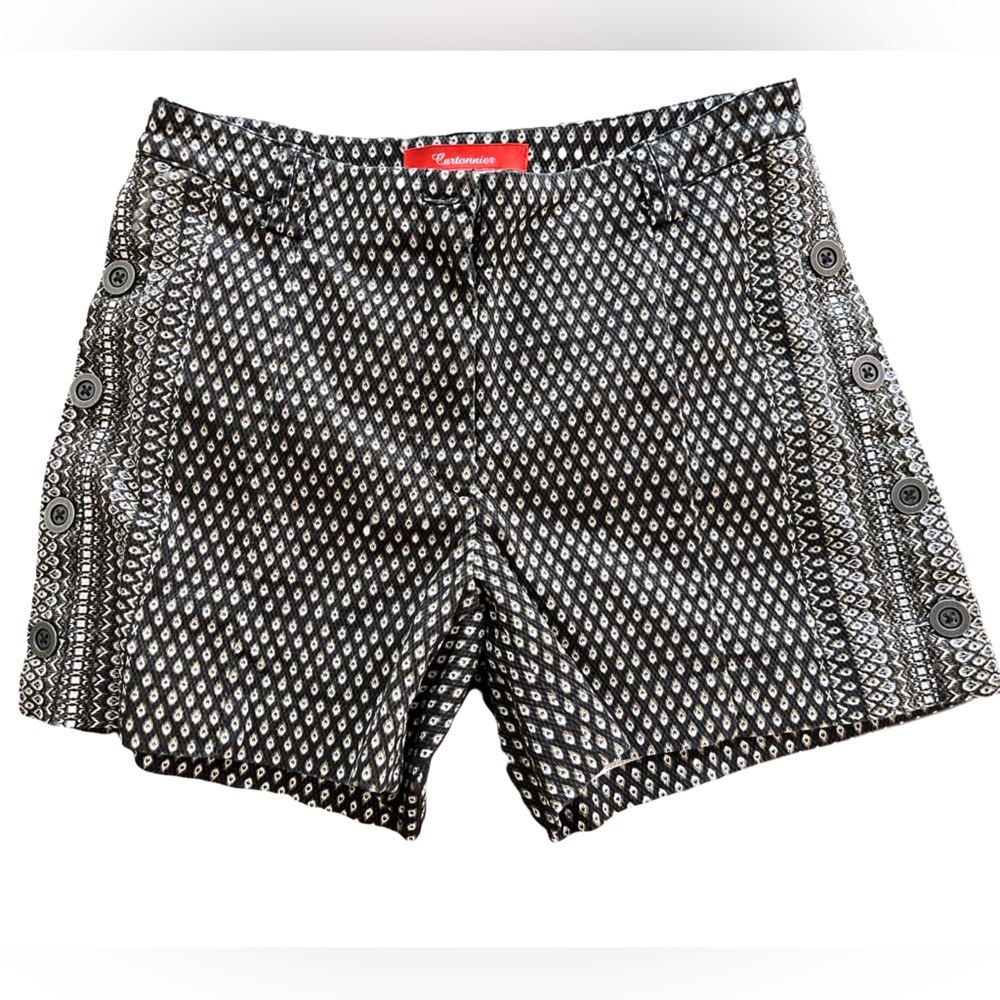 Cartonnier High Waist Belt Looped B/W Geometric Pattern Shorts back pockets Sz4